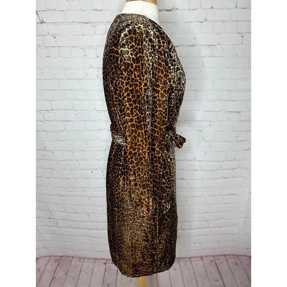 J. Crew Leopard Velvet Wrap Dress Women's Size 8 Brown Animal Fall - Picture 4 of 9